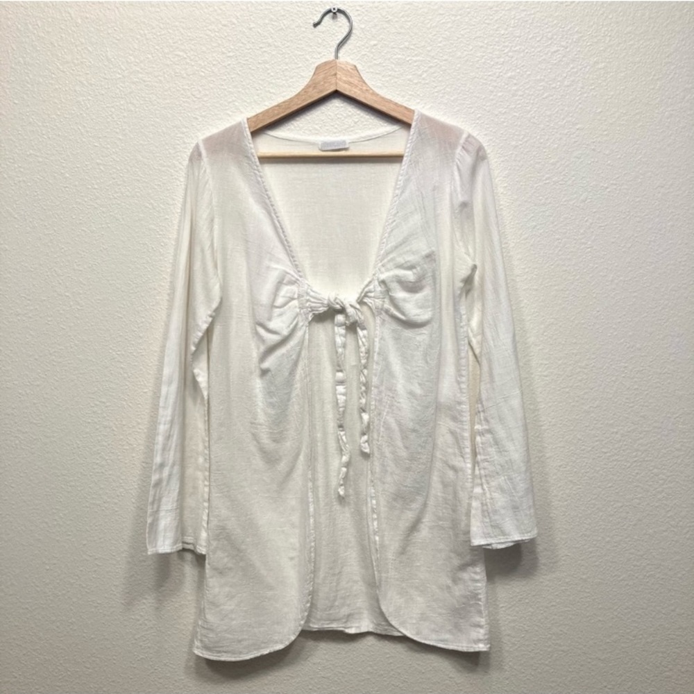 Vintage White Tie Front Top with bell sleeves